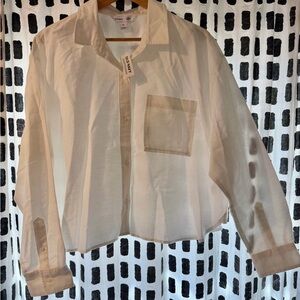 White Cropped Button-Up Shirt